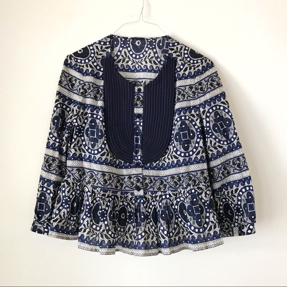 Philip Lim 3.1 blue indigo batik blouse sz 10 L
